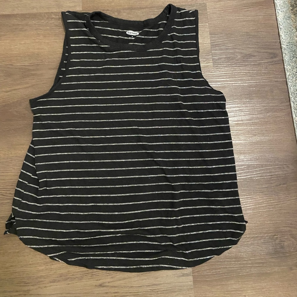 Old Navy Black and Gray Striped Muscle Tee